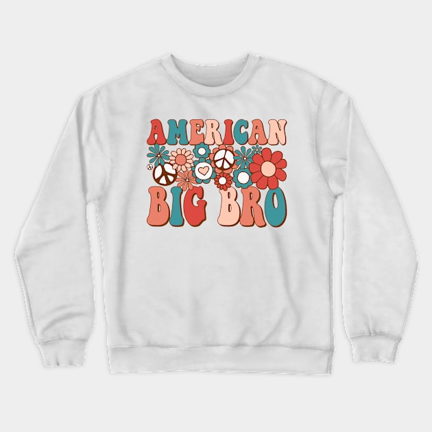 Retro Groovy American Big Bro Matching Family 4th of July Crewneck Sweatshirt by BramCrye